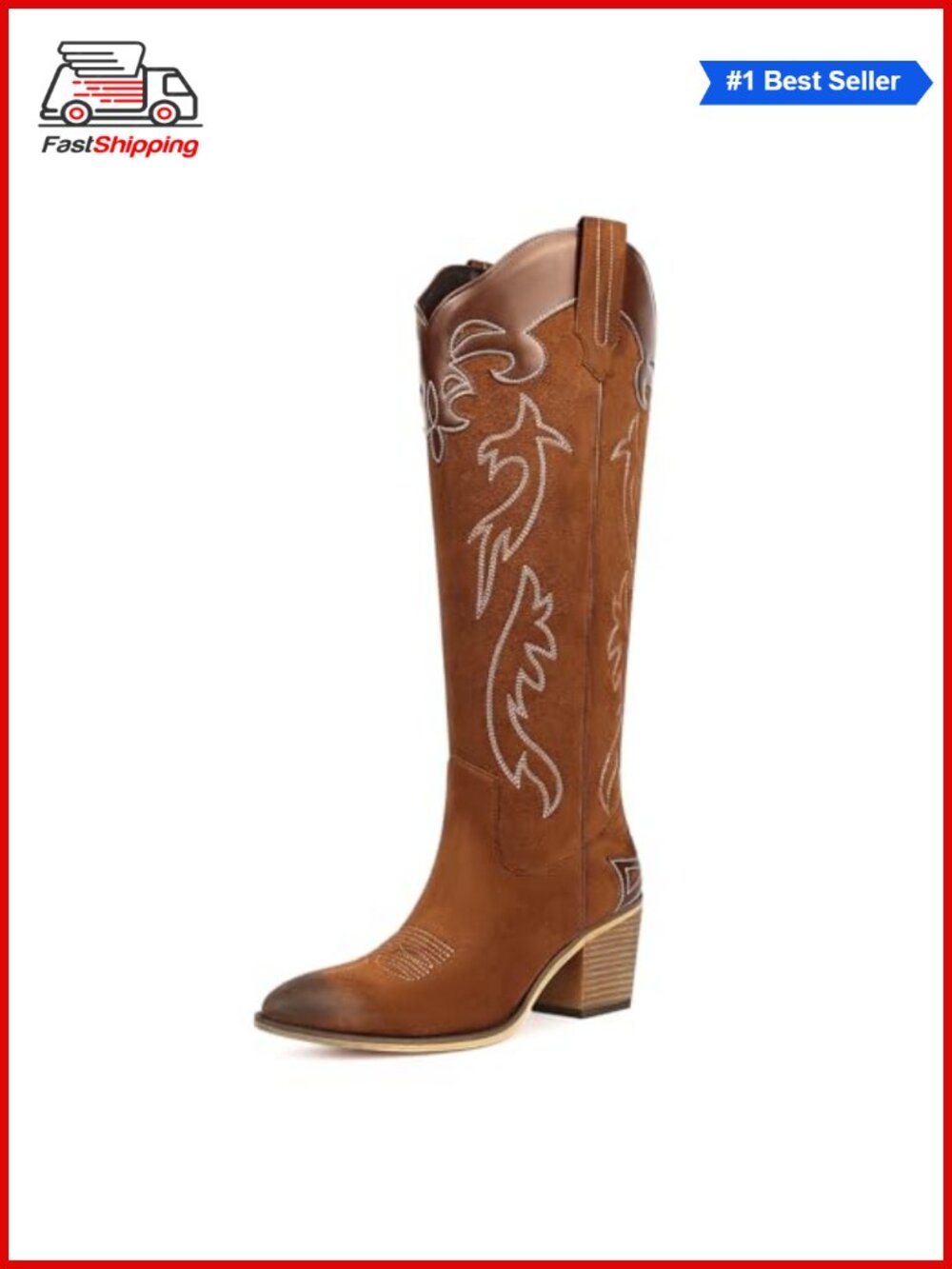 ✨ Women's Cowboy Knee High Boots Chunky Heel Western Cowgirl Faux Suede